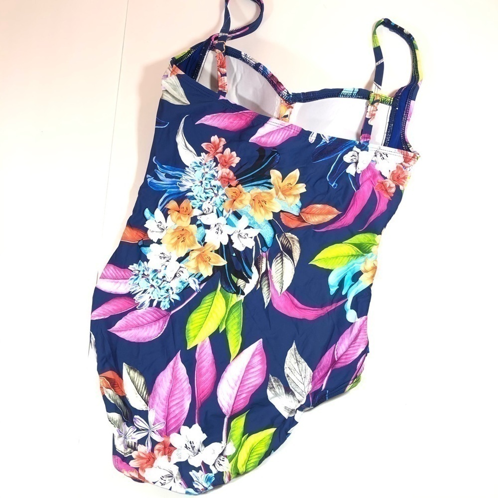 New La Blanca Blue Tropical Sweetheart One Piece 6 - Picture 5 of 11